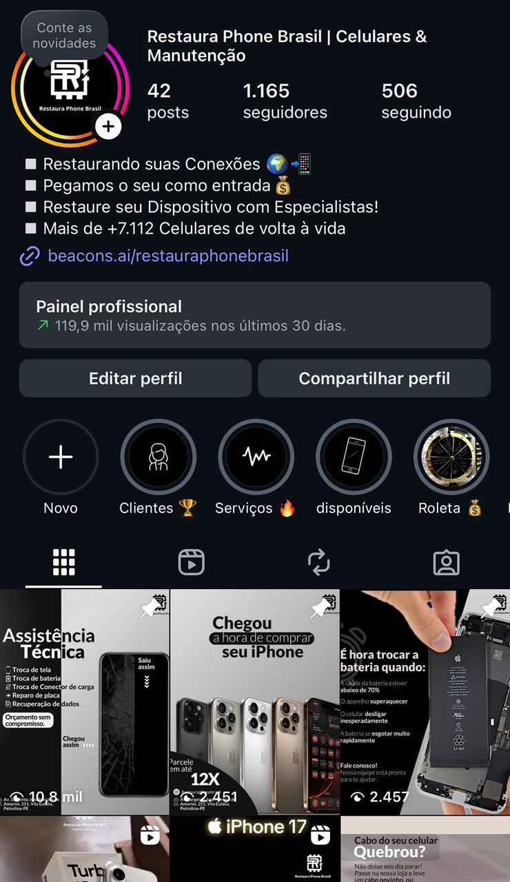 Perfil do Instagram da Restaura Phone Brasil